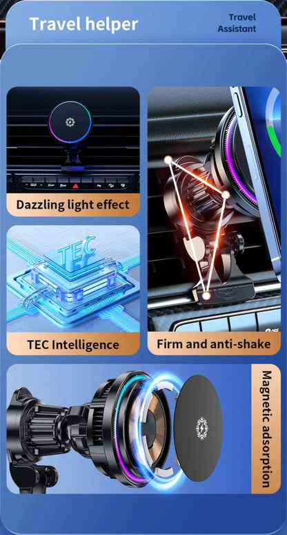 VIKEFON 15W ice Cooling Magnetic Wireless Car Charger for iPhone 16-12 Pro Max MacSafe Car Phone Holder Fast Charging Station