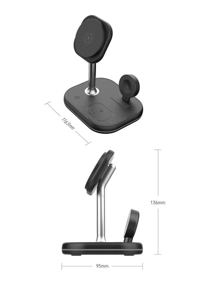 3 In 1 Magnetic Wireless Charger Stand For Magsafe iPhone 16 15 14 13 Pro Max Apple Watch 9 8 AirPods Pro Fast Charging Station