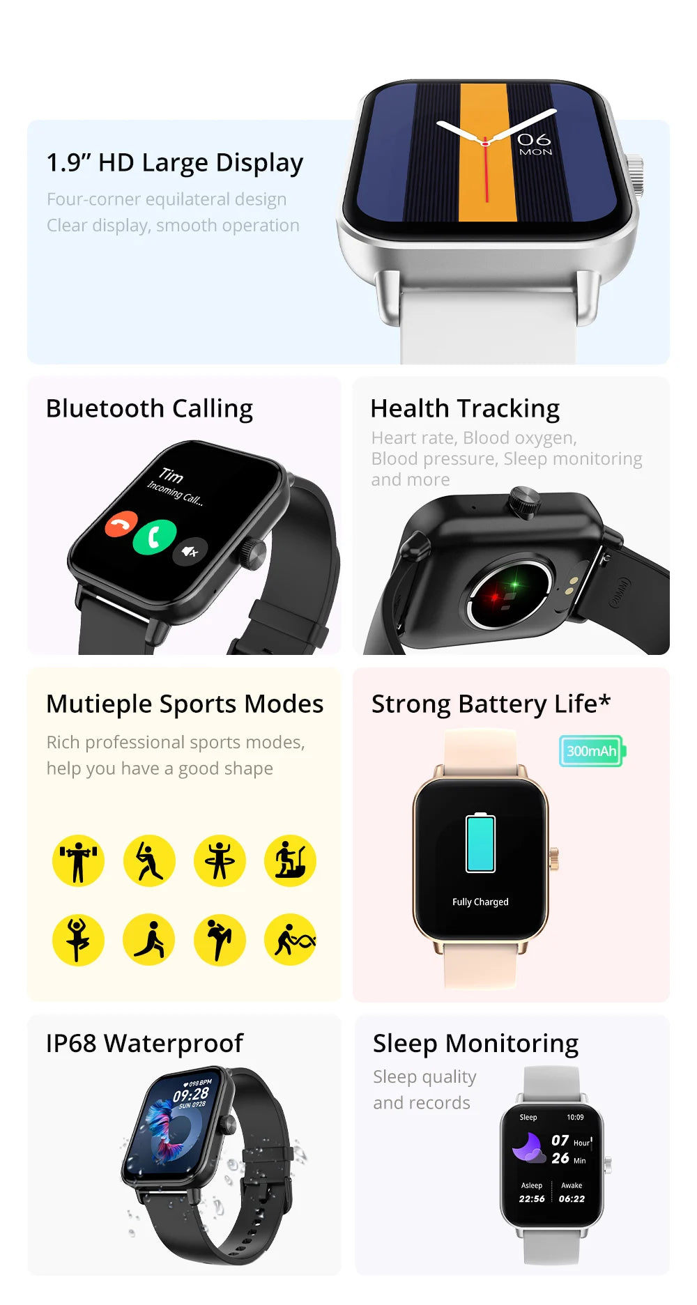 Smart Watch Voice Calling - 1.9" Screen Health Monitor IP68
