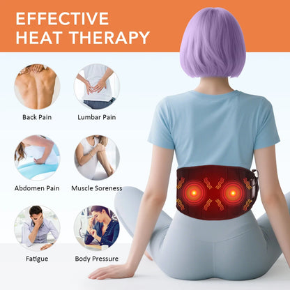 Heated Lumbar Support Belt - Vibrating Back Massager 3 Levels