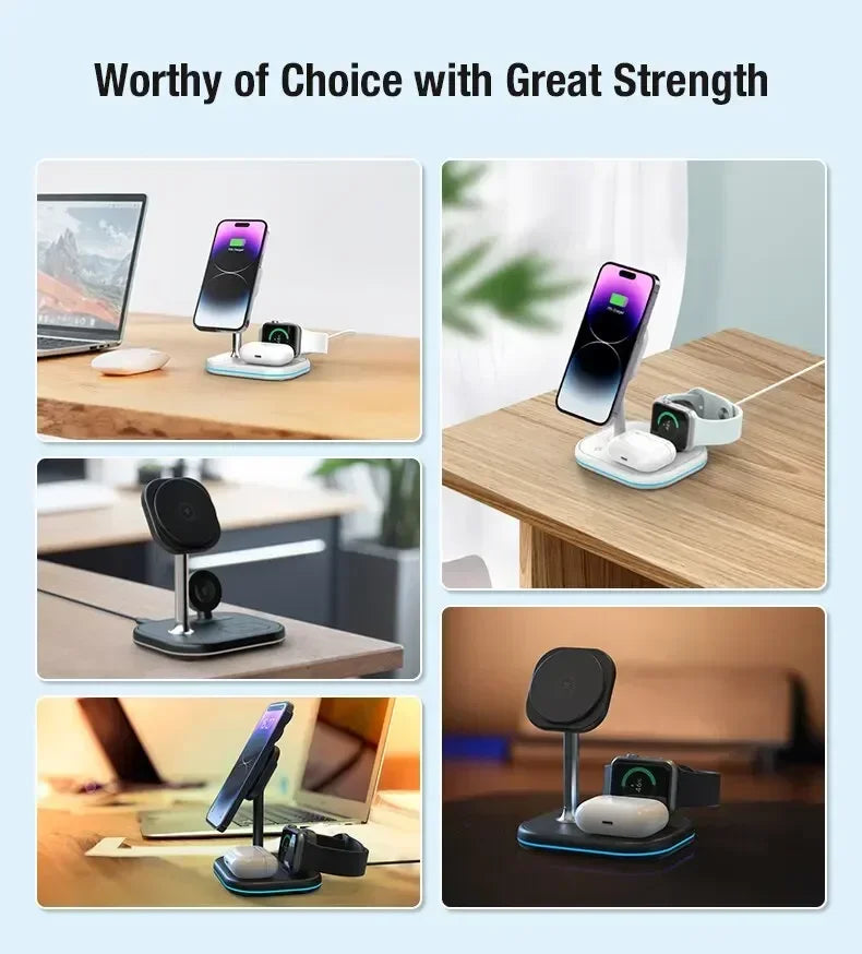 3 In 1 Magnetic Wireless Charger Stand For Magsafe iPhone 16 15 14 13 Pro Max Apple Watch 9 8 AirPods Pro Fast Charging Station