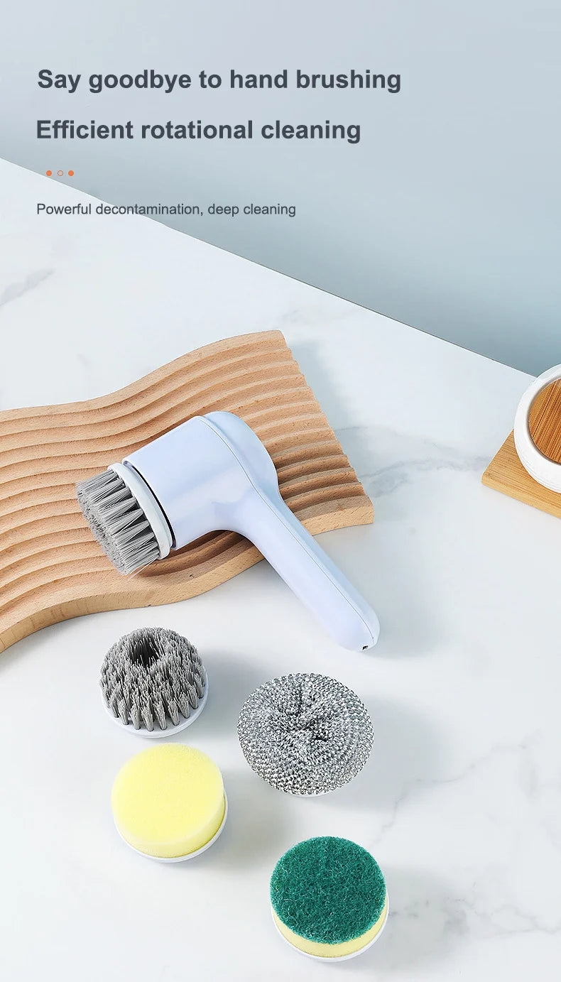 Electric Cleaning Brush - 5 Heads, USB Rechargeable Scrubber