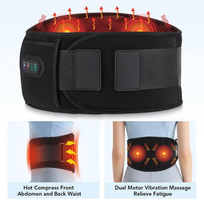 Heated Lumbar Support Belt - Vibrating Back Massager 3 Levels