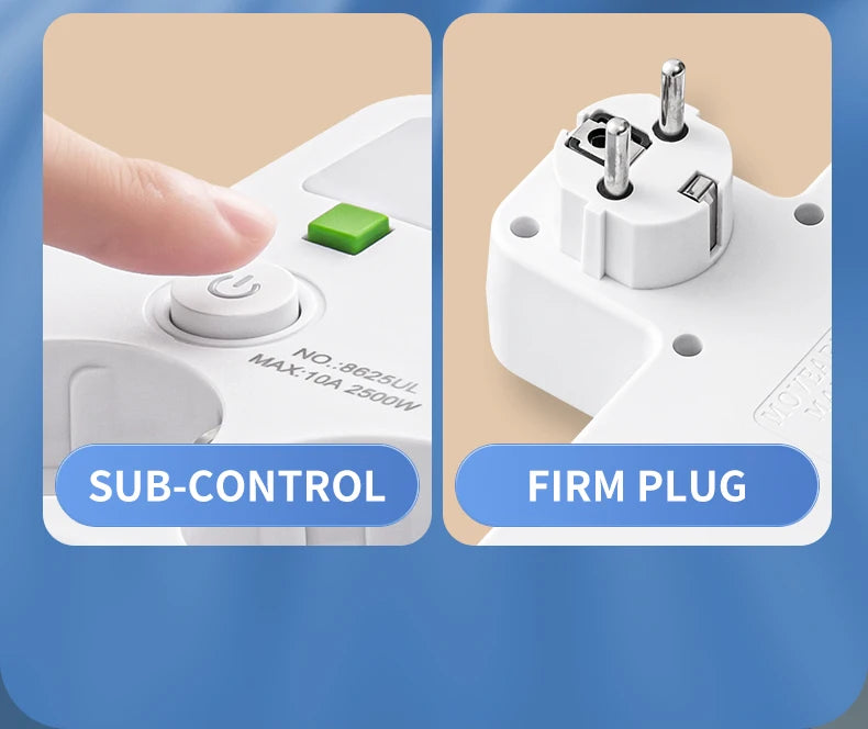4-Socket Wall Adapter - EU Plug with USB-C & Switch
