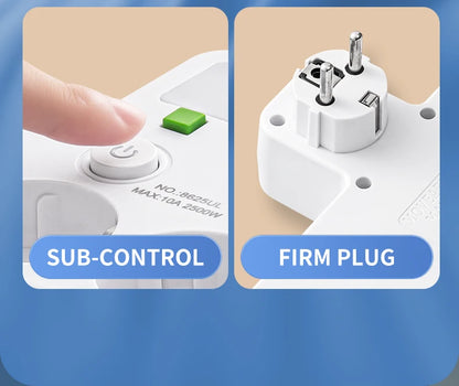 4-Socket Wall Adapter - EU Plug with USB-C & Switch