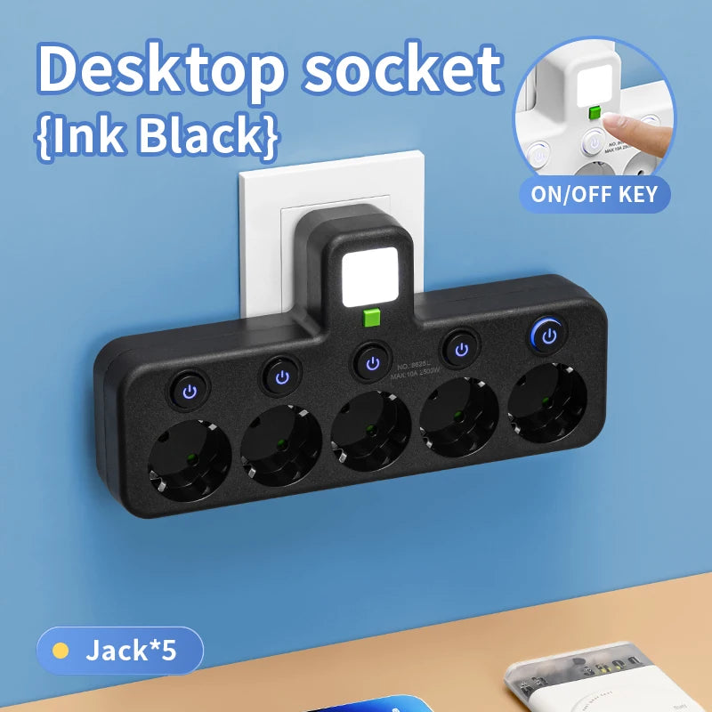 4-Socket Wall Adapter - EU Plug with USB-C & Switch