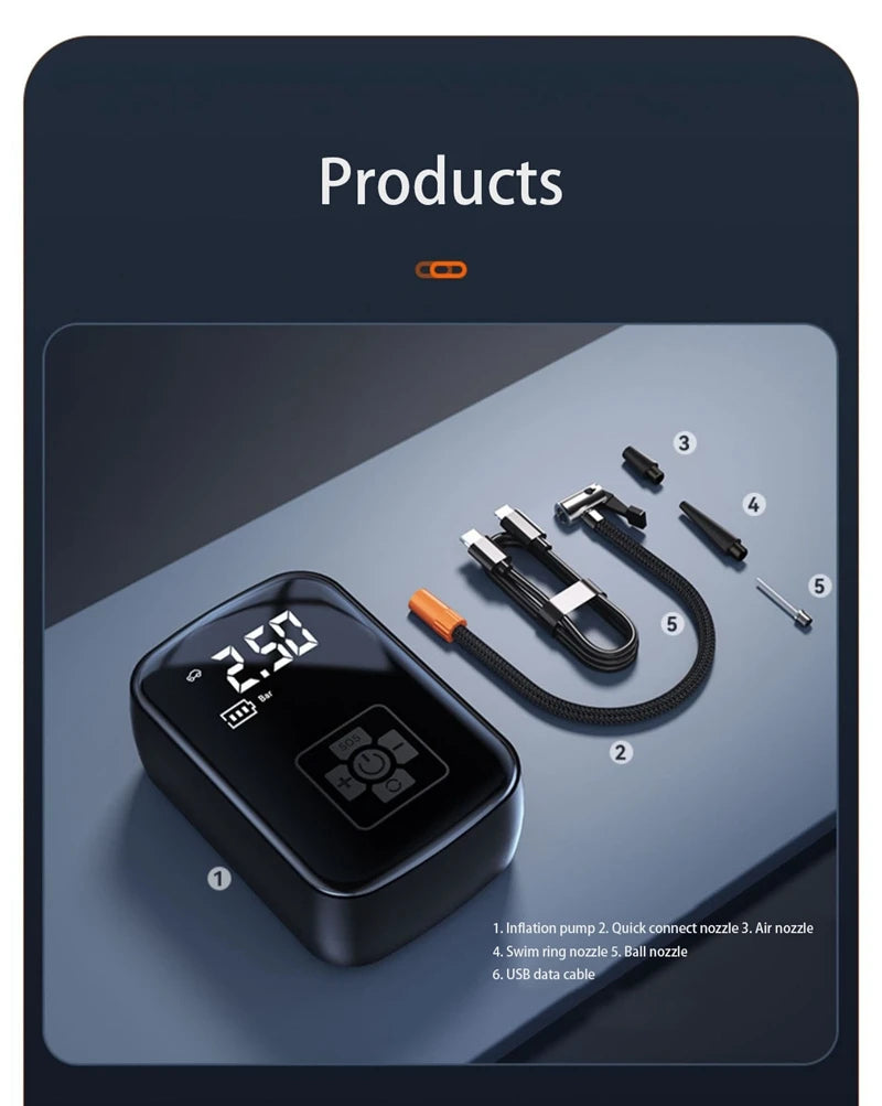 Wireless Car Tyre Inflator - Portable Air Compressor 150PSI