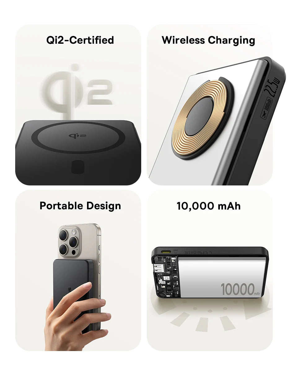 Qi2 Wireless Power Bank 10,000mAh - 15W Magnetic Charging