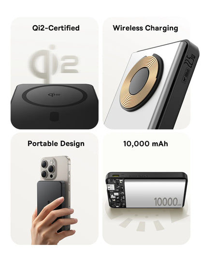 Qi2 Wireless Power Bank 10,000mAh - 15W Magnetic Charging
