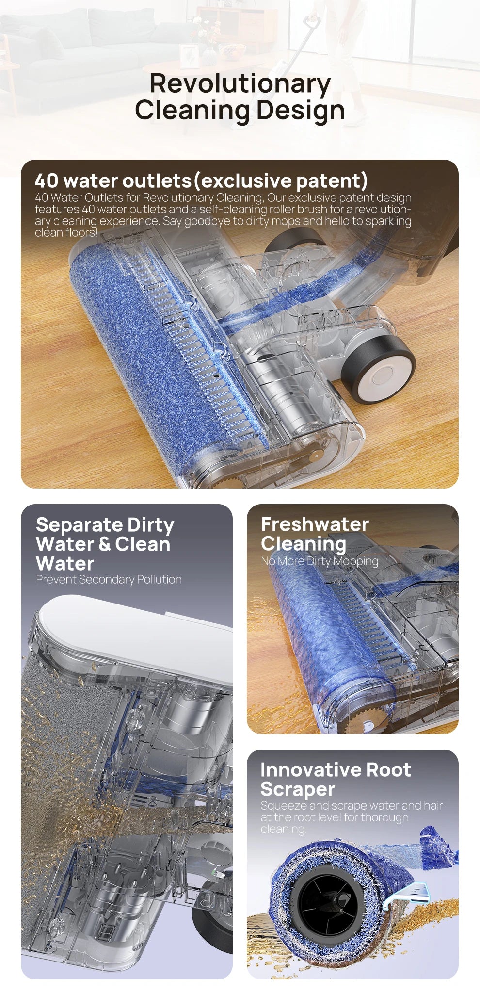 Wet Dry Cordless Vacuum Mop - 200W Smart Floor Cleaner