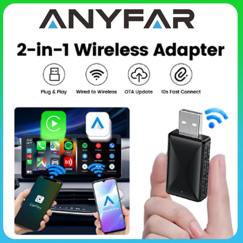 Wireless CarPlay Android Auto Adapter - 2-in-1 USB Dongle
