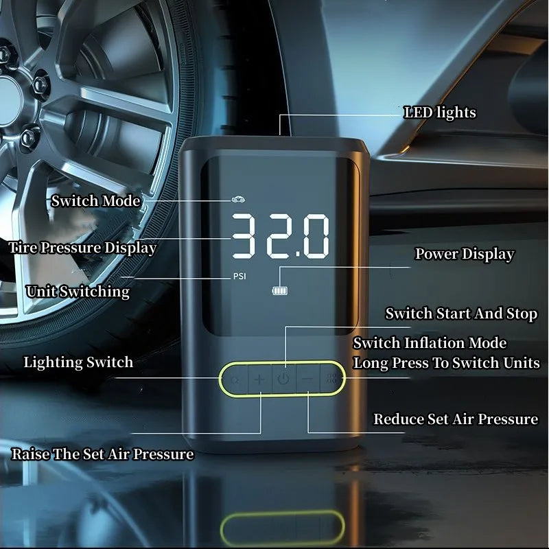 Wireless Car Tyre Inflator - Portable Air Compressor 150PSI