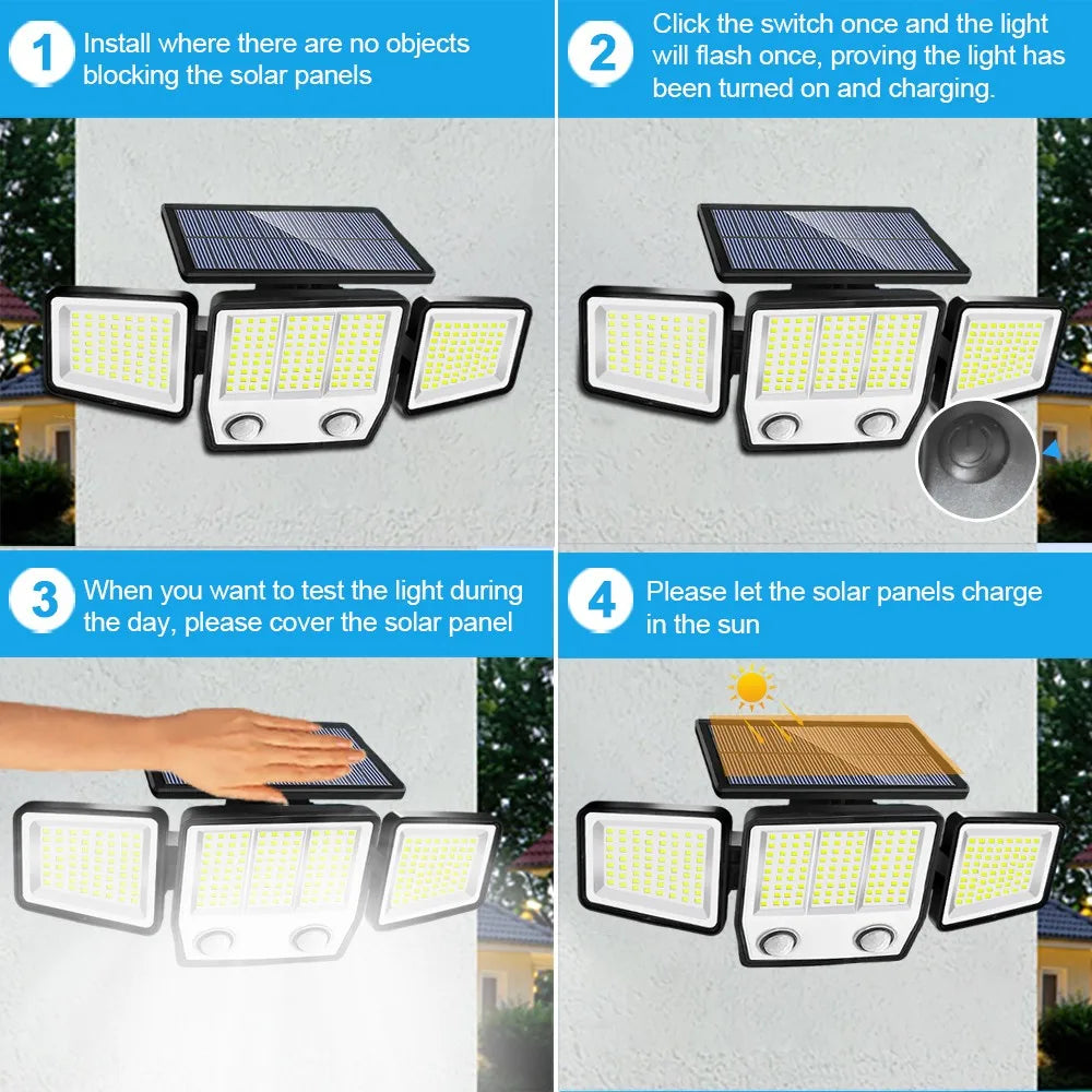 Solar Motion Sensor Lights 236 LED - Triple Head Security Light