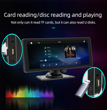 BQCC 10.26 Inch Portable Wireless Carplay Screen HD Rear Reversing Camera Car Radio DVR MP5 Multimedia Video Player Android Auto