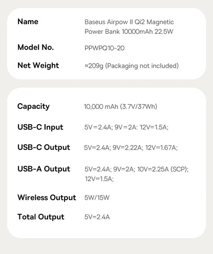 Qi2 Wireless Power Bank 10,000mAh - 15W Magnetic Charging