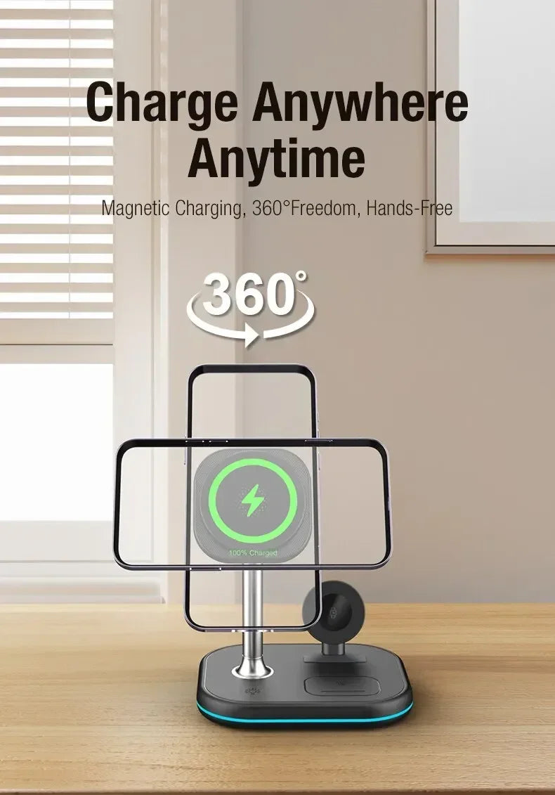 3 In 1 Magnetic Wireless Charger Stand For Magsafe iPhone 16 15 14 13 Pro Max Apple Watch 9 8 AirPods Pro Fast Charging Station