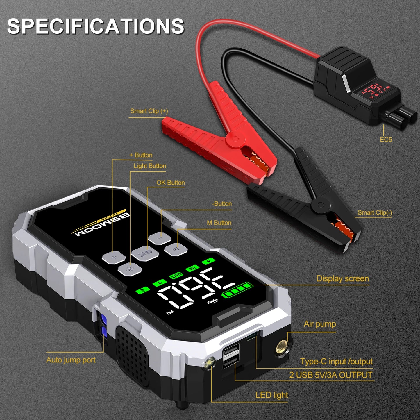 Car Jump Starter 21800mAh - Air Compressor & 6000A Booster