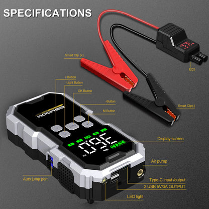 Car Jump Starter 21800mAh - Air Compressor & 6000A Booster