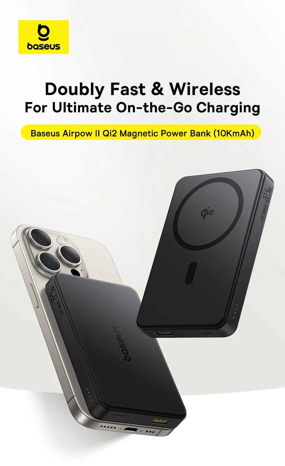 Qi2 Wireless Power Bank 10,000mAh - 15W Magnetic Charging