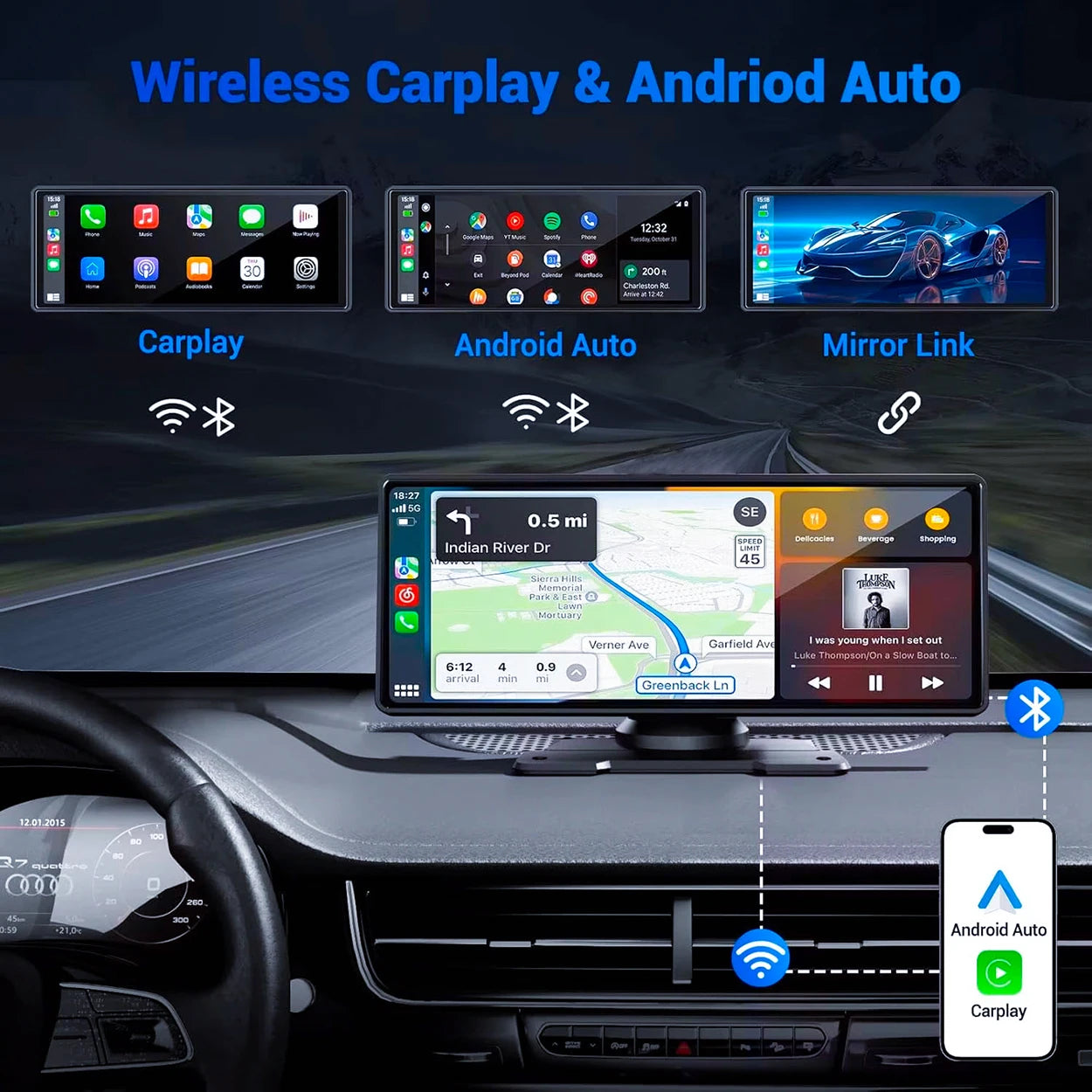 Portable CarPlay Screen 7/10 Inch - Wireless Android Auto