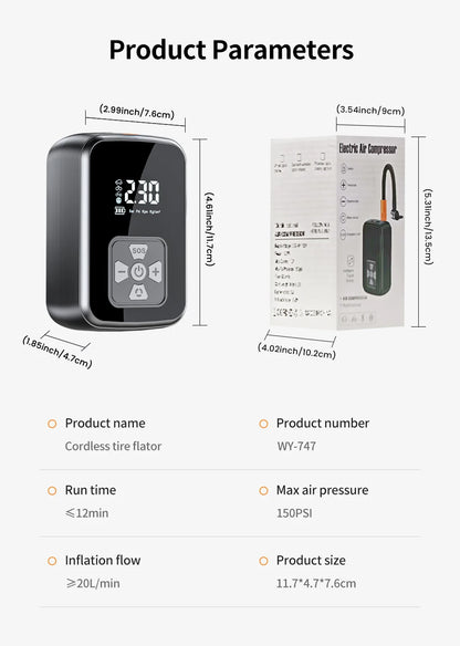 Portable Car Tyre Inflator - Electric Air Pump with Digital Display