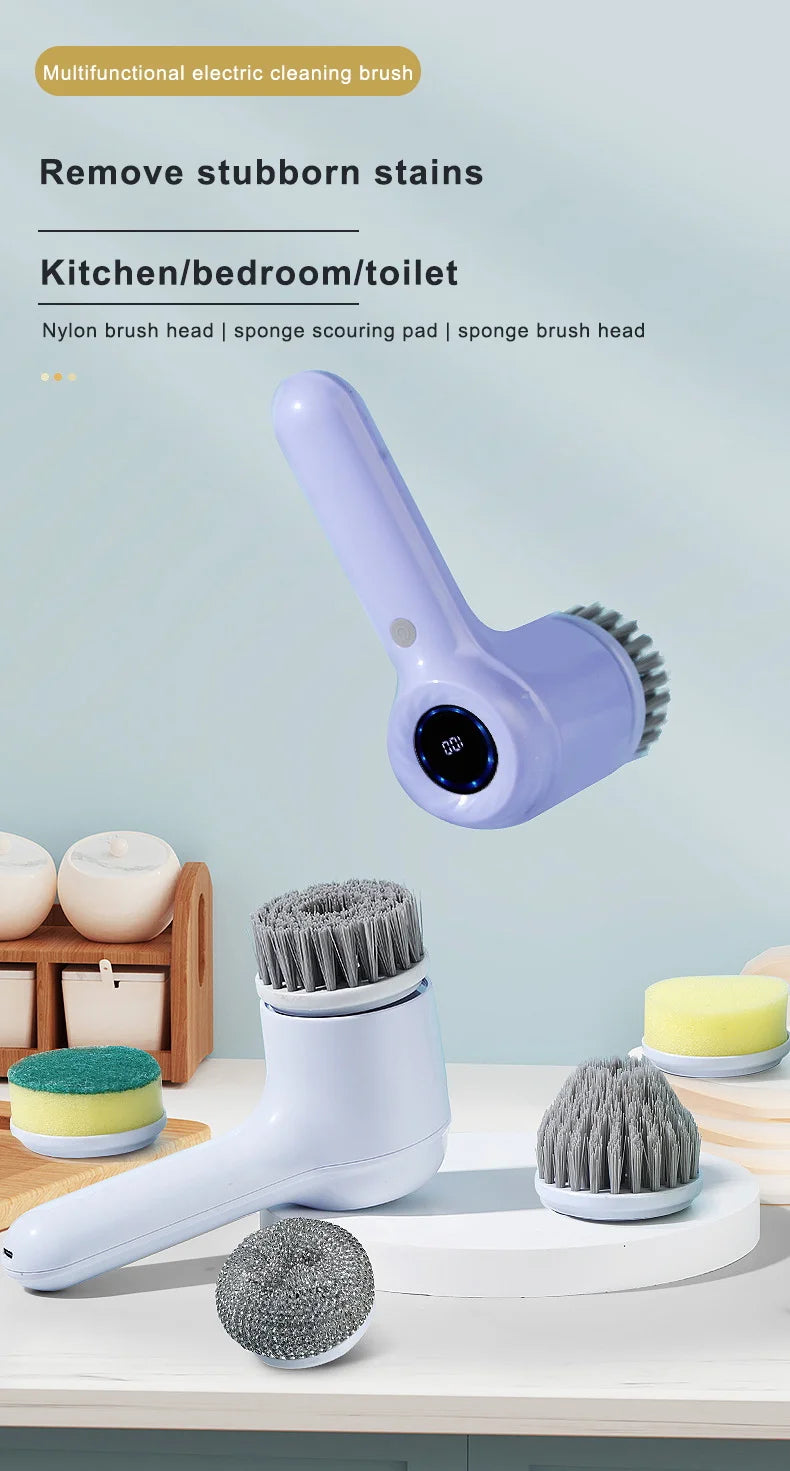 Electric Cleaning Brush - 5 Heads, USB Rechargeable Scrubber