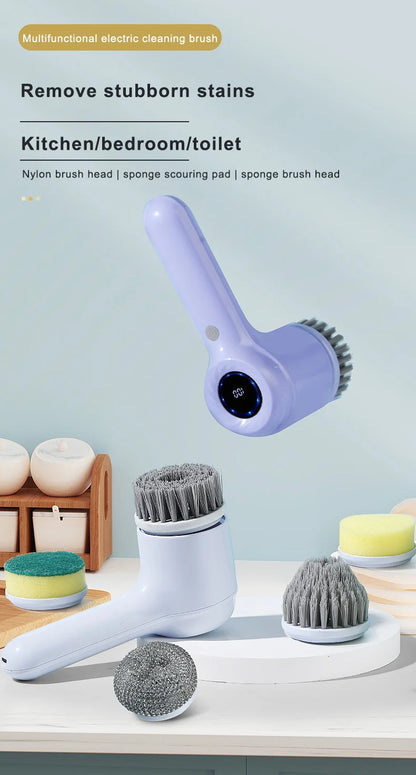 Electric Cleaning Brush - 5 Heads, USB Rechargeable Scrubber
