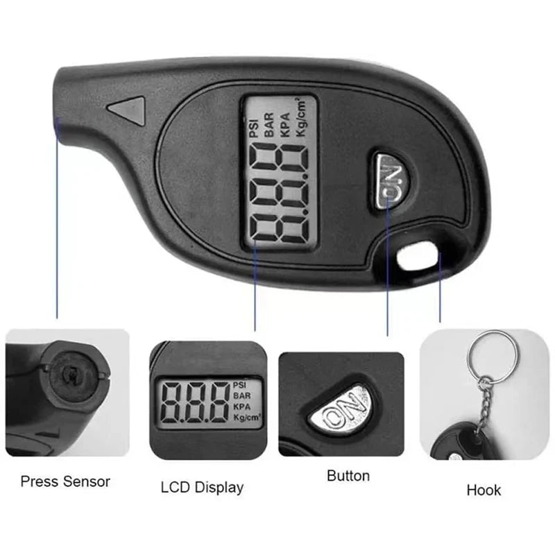 Digital Tire Pressure Gauge - LCD Display with Keychain