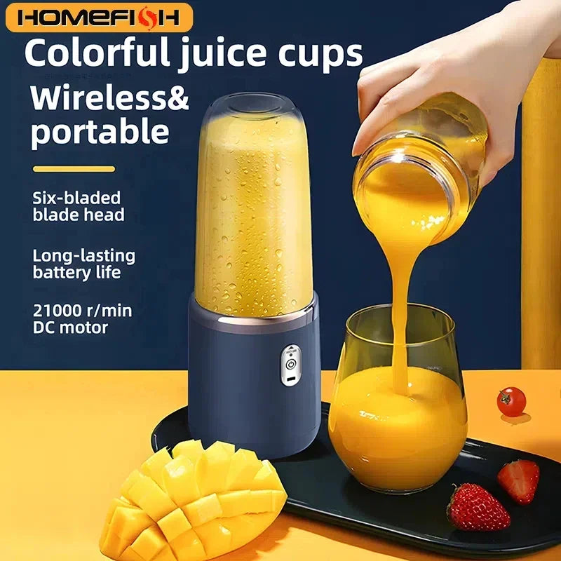Portable Electric Blender 500ml - 6 Blade Smoothie Maker