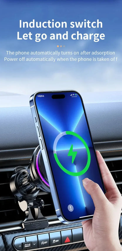 VIKEFON 15W ice Cooling Magnetic Wireless Car Charger for iPhone 16-12 Pro Max MacSafe Car Phone Holder Fast Charging Station