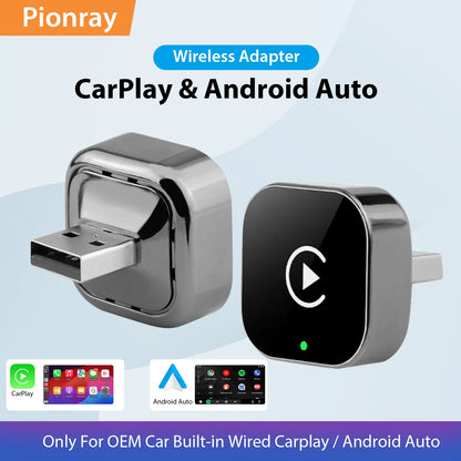 New Pionray 2 in 1 Wireless CarPlay Adapter&Android Auto Wireless Adapter, 5Ghz WiFi Type-C/USB Plug Play CarPlay Wireless