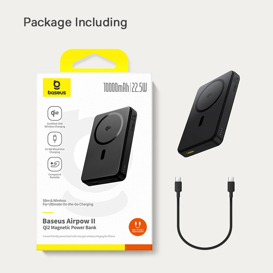Qi2 Wireless Power Bank 10,000mAh - 15W Magnetic Charging