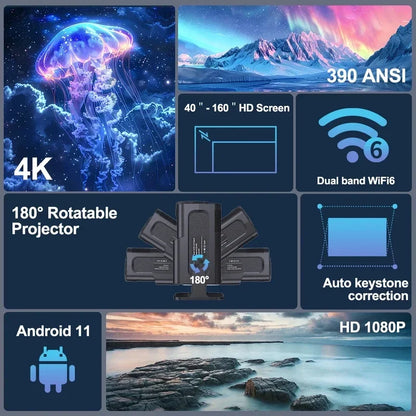4K Android Projector Native 1080P - 390 ANSI Lumens Portable