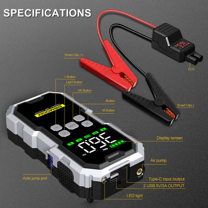 Car Jump Starter 21800mAh - Air Compressor & 6000A Booster