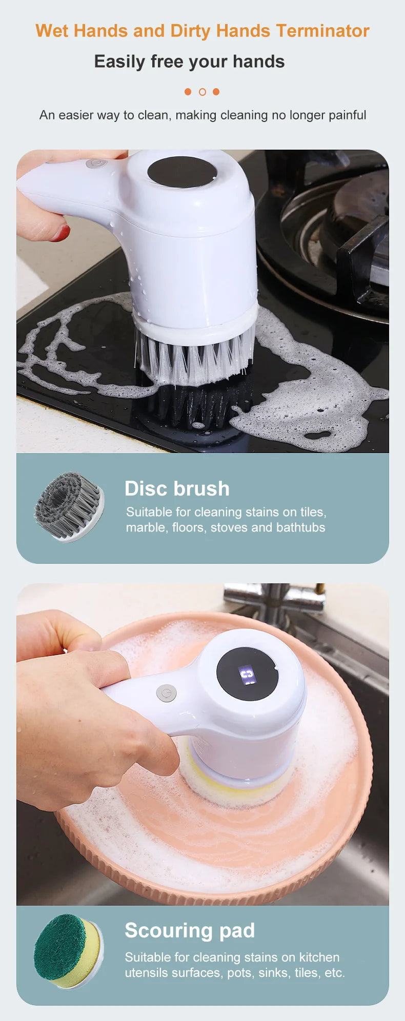 Electric Cleaning Brush - 5 Heads, USB Rechargeable Scrubber