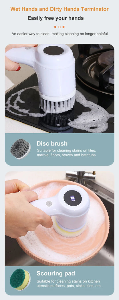 Electric Cleaning Brush - 5 Heads, USB Rechargeable Scrubber
