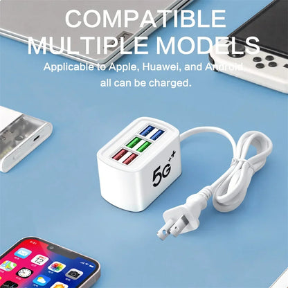 6-Port USB Charging Station - Desktop Hub with Fast Charging