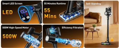 Cordless Stick Vacuum - 46kPa Suction Self-Standing Pet Hair