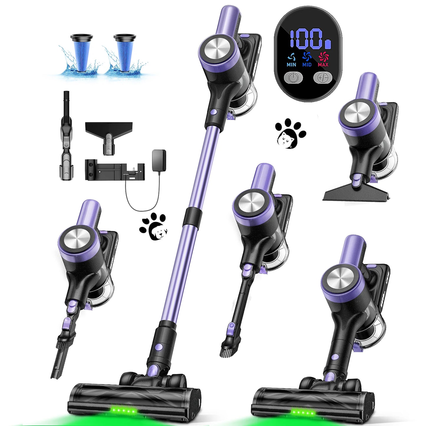 Cordless Stick Vacuum - 46kPa Suction Self-Standing Pet Hair