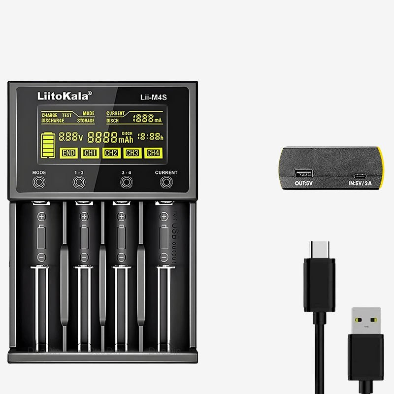 Battery Charger 4-Slot LCD - 18650 21700 26650 AA AAA Smart