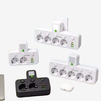 4-Socket Wall Adapter - EU Plug with USB-C & Switch