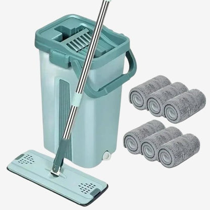 Flat Squeeze Mop & Bucket Set - Easy Wring Microfiber Pads